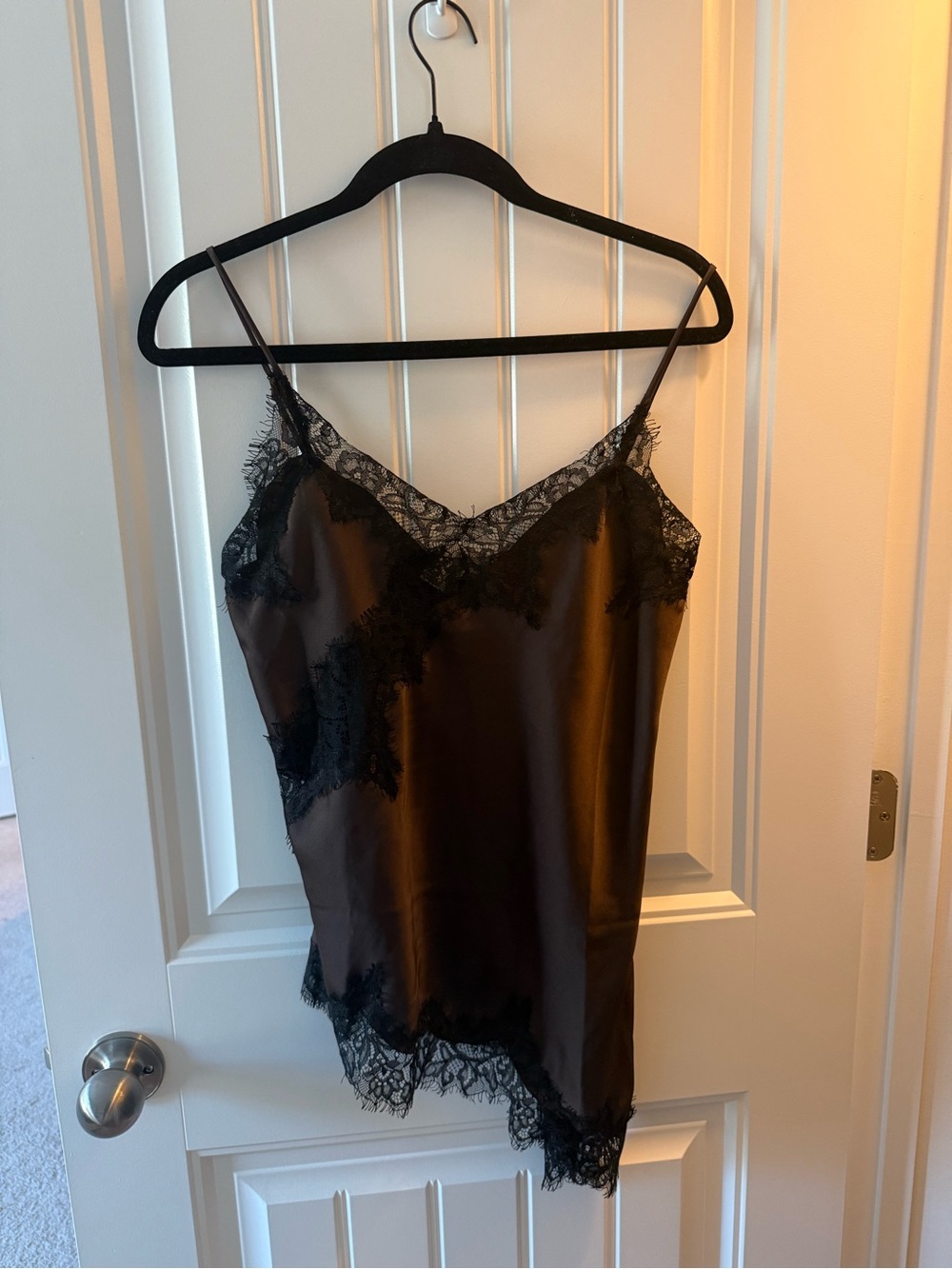 Black Lace Trim Satin Chemise Slip - Women Intimates